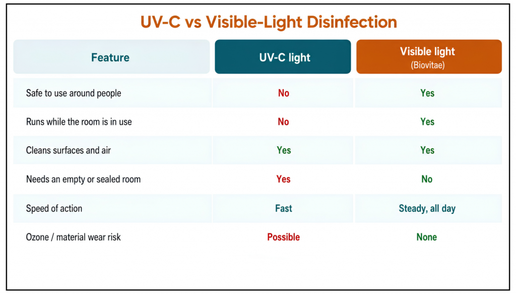 UV-C vs visible-light disinfection